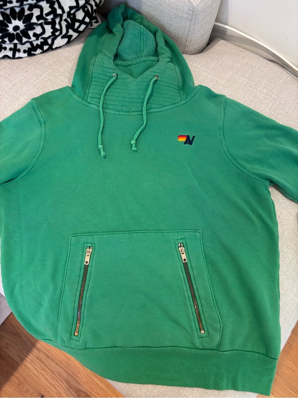 Aviator Nation Green Hooded Ninja Pullover with Rainbow Logo